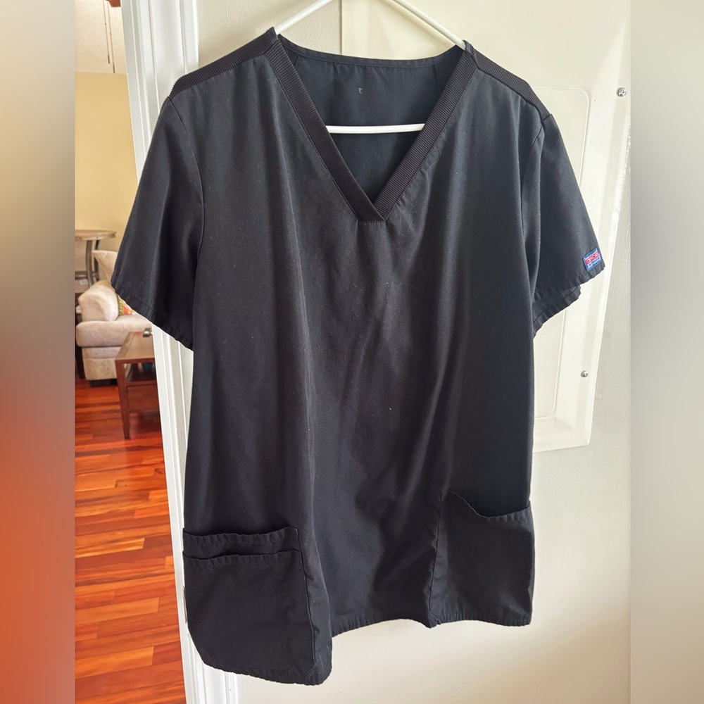 Cherokee Black Sleeve Scrub Top with side panels